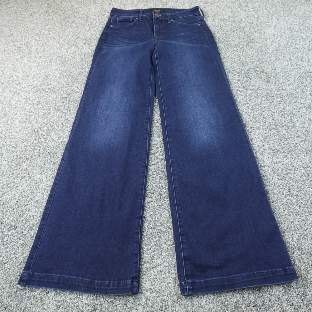 NYDJ Jeans Womens 2 Dark Blue Denim Pants Wide Leg Lift Tuck Stretch Mid Rise